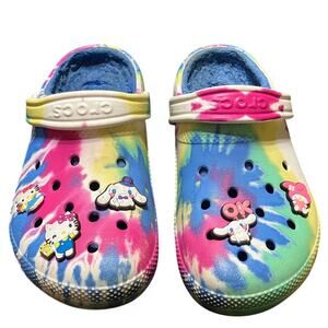 Crocs Tie-Dye Classic Clogs Hello Kitty Charms M5 W7 Colorful Slip-On